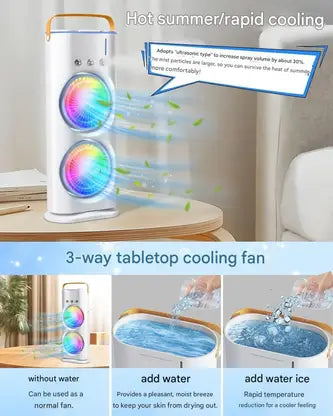 Voltegic Double Ended Spray Cooler 6 Blade Table Fan  (Remote Controlled | White | Pack of 1)